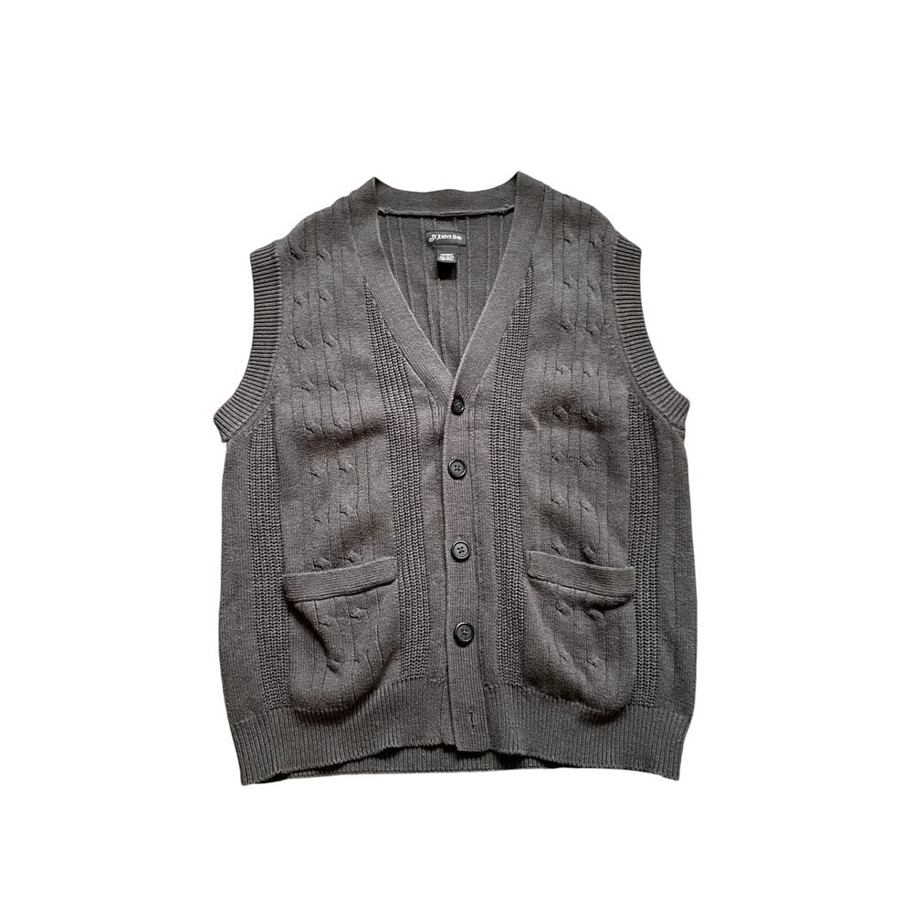 Vintage Cable Knit Dark Gray Sweater Vest Grandpa Heritage Woods Preppy Medium‎